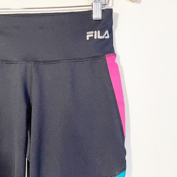 Fila Neon Colorblock Black Cropped Active Workout Yoga Leggings Women's Size XS - Picture 5 of 6